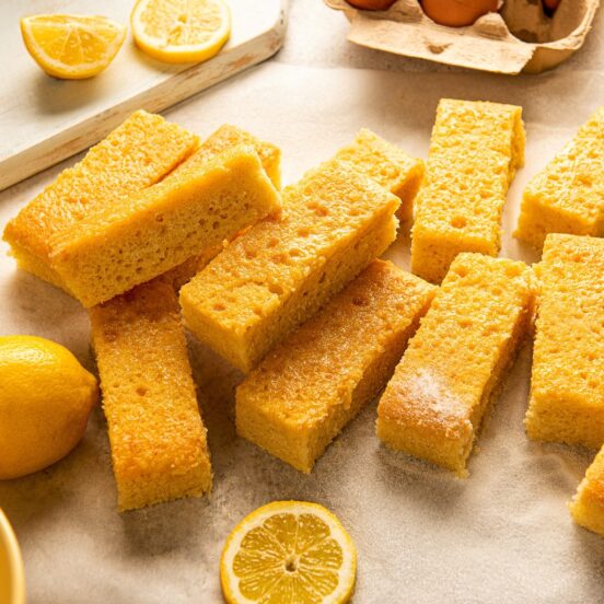 Peck & Strong Lemon Drizzle Tray cake.